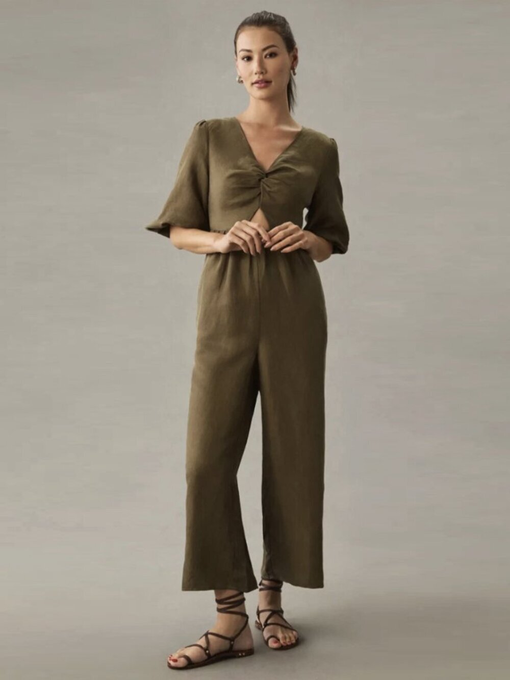 Anthropologie Sancia The Aida Twist-Front Full Length Wide Leg Jumpsuit, Medium